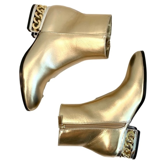 Bamboo “Hype” Gold Metallic Mixed Medal Booties Chain Heel Decoration Size - Picture 3 of 9